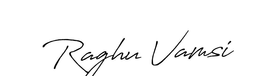 Create a beautiful signature design for name Raghu Vamsi. With this signature (Antro_Vectra_Bolder) fonts, you can make a handwritten signature for free. Raghu Vamsi signature style 7 images and pictures png