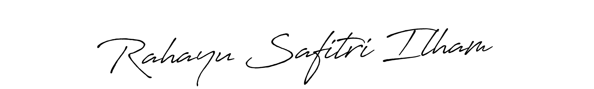 How to make Rahayu Safitri Ilham name signature. Use Antro_Vectra_Bolder style for creating short signs online. This is the latest handwritten sign. Rahayu Safitri Ilham signature style 7 images and pictures png