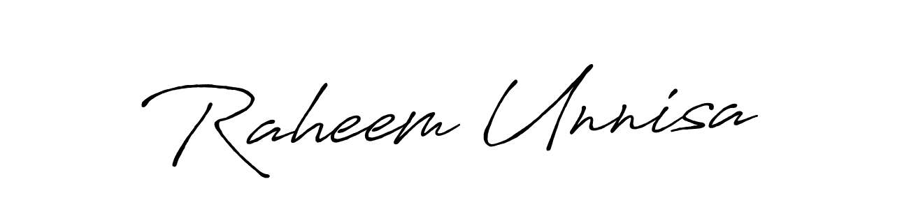 Use a signature maker to create a handwritten signature online. With this signature software, you can design (Antro_Vectra_Bolder) your own signature for name Raheem Unnisa. Raheem Unnisa signature style 7 images and pictures png