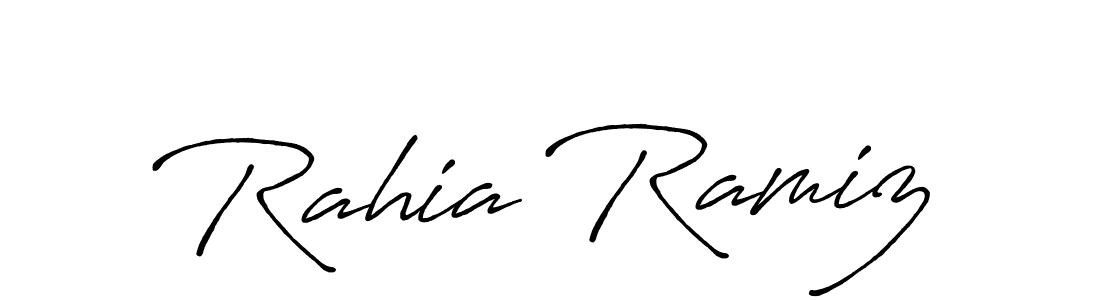 How to make Rahia Ramiz name signature. Use Antro_Vectra_Bolder style for creating short signs online. This is the latest handwritten sign. Rahia Ramiz signature style 7 images and pictures png