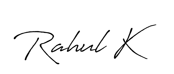 The best way (Antro_Vectra_Bolder) to make a short signature is to pick only two or three words in your name. The name Rahul K include a total of six letters. For converting this name. Rahul K signature style 7 images and pictures png