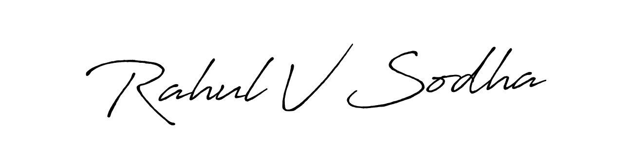 How to make Rahul V Sodha name signature. Use Antro_Vectra_Bolder style for creating short signs online. This is the latest handwritten sign. Rahul V Sodha signature style 7 images and pictures png