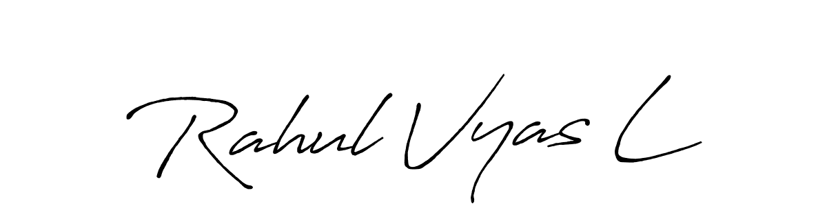 The best way (Antro_Vectra_Bolder) to make a short signature is to pick only two or three words in your name. The name Rahul Vyas L include a total of six letters. For converting this name. Rahul Vyas L signature style 7 images and pictures png