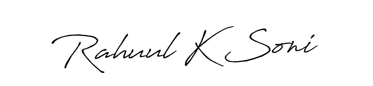 Use a signature maker to create a handwritten signature online. With this signature software, you can design (Antro_Vectra_Bolder) your own signature for name Rahuul K Soni. Rahuul K Soni signature style 7 images and pictures png