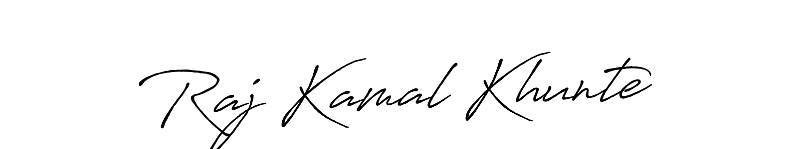 You should practise on your own different ways (Antro_Vectra_Bolder) to write your name (Raj Kamal Khunte) in signature. don't let someone else do it for you. Raj Kamal Khunte signature style 7 images and pictures png