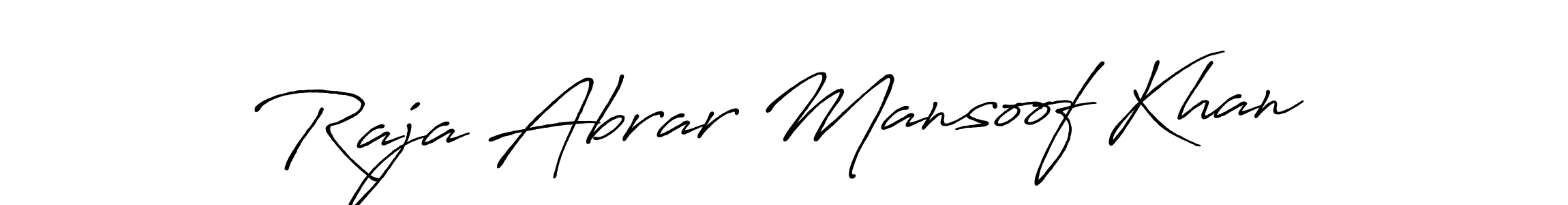 Create a beautiful signature design for name Raja Abrar Mansoof Khan. With this signature (Antro_Vectra_Bolder) fonts, you can make a handwritten signature for free. Raja Abrar Mansoof Khan signature style 7 images and pictures png