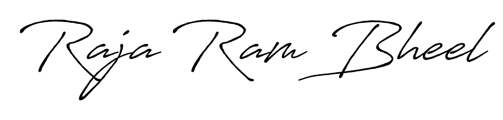 Explore multiple handwriting variations for Raja Ram Bheel including this stunning Antro_Vectra_Bolder design. Free to use across all platforms. Raja Ram Bheel signature style 7 images and pictures png