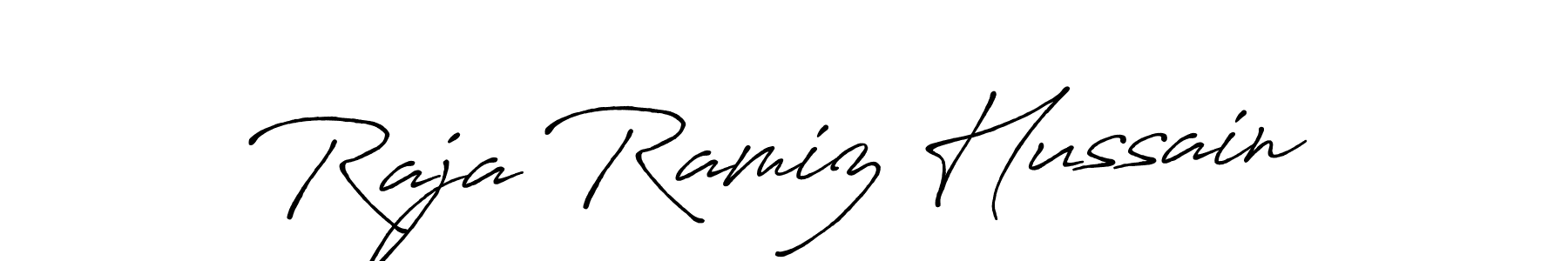 Make a beautiful signature design for name Raja Ramiz Hussain. With this signature (Antro_Vectra_Bolder) style, you can create a handwritten signature for free. Raja Ramiz Hussain signature style 7 images and pictures png