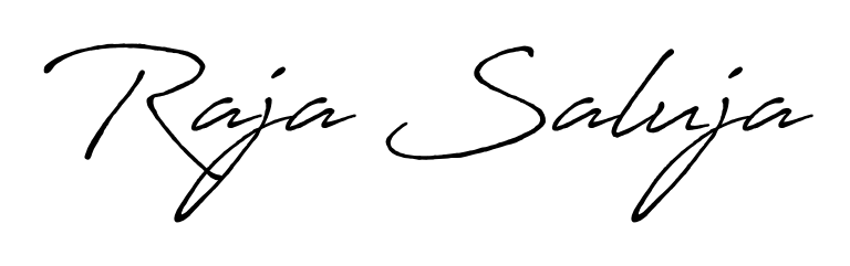 The Antro_Vectra_Bolder handwriting style adds charm and authenticity to name Raja Saluja. A wonderful choice for personal thank-you notes. Raja Saluja signature style 7 images and pictures png