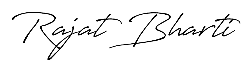 Create your official email sign-off with Rajat Bharti name in Antro_Vectra_Bolder style. Crisp, clean, and perfectly legible across all screens. Rajat Bharti signature style 7 images and pictures png