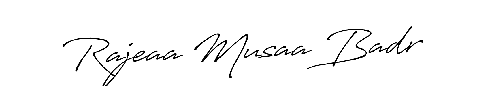 Create a beautiful signature design for name Rajeaa Musaa Badr. With this signature (Antro_Vectra_Bolder) fonts, you can make a handwritten signature for free. Rajeaa Musaa Badr signature style 7 images and pictures png