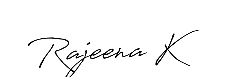 if you are searching for the best signature style for your name Rajeena K. so please give up your signature search. here we have designed multiple signature styles  using Antro_Vectra_Bolder. Rajeena K signature style 7 images and pictures png