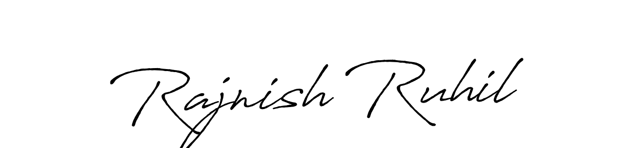 How to make Rajnish Ruhil name signature. Use Antro_Vectra_Bolder style for creating short signs online. This is the latest handwritten sign. Rajnish Ruhil signature style 7 images and pictures png