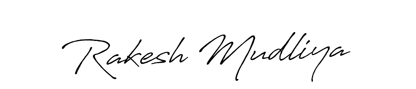 How to make Rakesh Mudliya name signature. Use Antro_Vectra_Bolder style for creating short signs online. This is the latest handwritten sign. Rakesh Mudliya signature style 7 images and pictures png