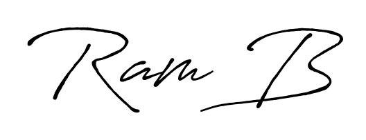 The best way (Antro_Vectra_Bolder) to make a short signature is to pick only two or three words in your name. For converting this name Ram B. Ram B signature style 7 images and pictures png