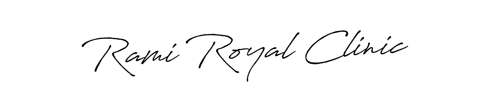How to make Rami Royal Clinic signature? Antro_Vectra_Bolder is a professional autograph style. Create handwritten signature for Rami Royal Clinic name. Rami Royal Clinic signature style 7 images and pictures png