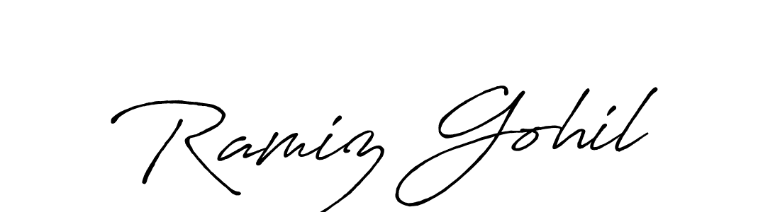 Ramiz Gohil stylish signature style. Best Handwritten Sign (Antro_Vectra_Bolder) for my name. Handwritten Signature Collection Ideas for my name Ramiz Gohil. Ramiz Gohil signature style 7 images and pictures png