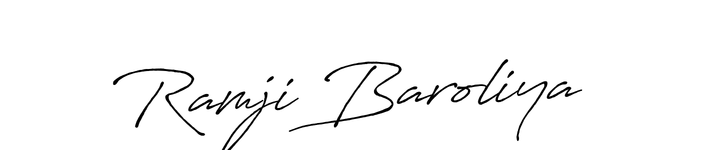 The best way (Antro_Vectra_Bolder) to make a short signature is to pick only two or three words in your name. The name Ramji Baroliya include a total of six letters. For converting this name. Ramji Baroliya signature style 7 images and pictures png