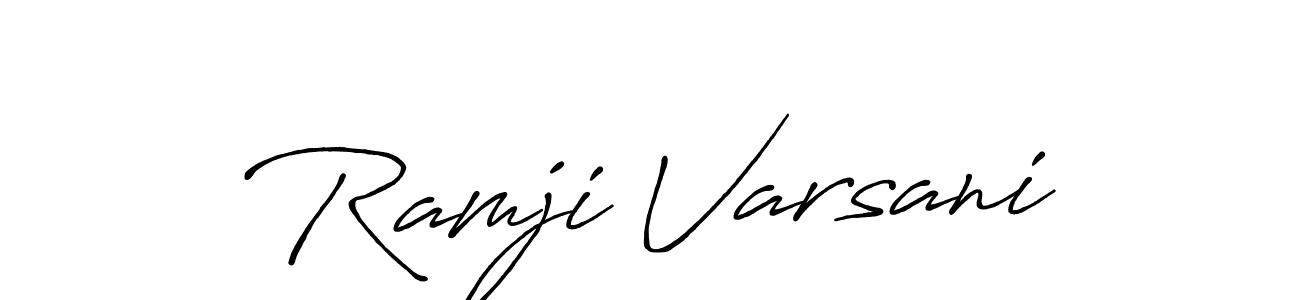 The best way (Antro_Vectra_Bolder) to make a short signature is to pick only two or three words in your name. The name Ramji Varsani include a total of six letters. For converting this name. Ramji Varsani signature style 7 images and pictures png
