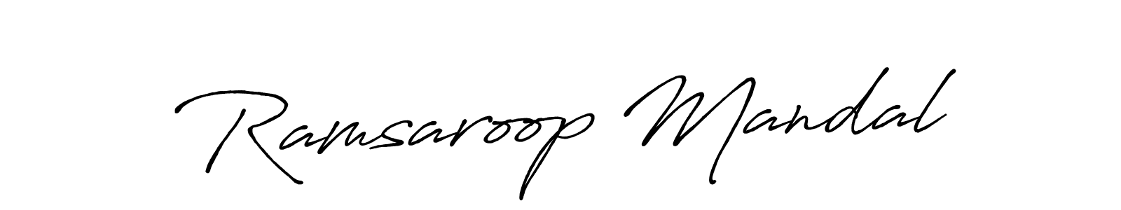 The best way (Antro_Vectra_Bolder) to make a short signature is to pick only two or three words in your name. The name Ramsaroop Mandal include a total of six letters. For converting this name. Ramsaroop Mandal signature style 7 images and pictures png