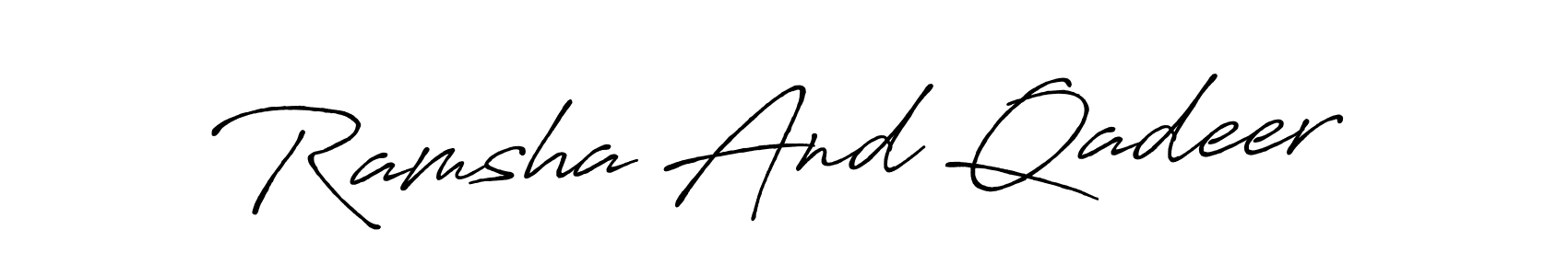 You should practise on your own different ways (Antro_Vectra_Bolder) to write your name (Ramsha And Qadeer) in signature. don't let someone else do it for you. Ramsha And Qadeer signature style 7 images and pictures png