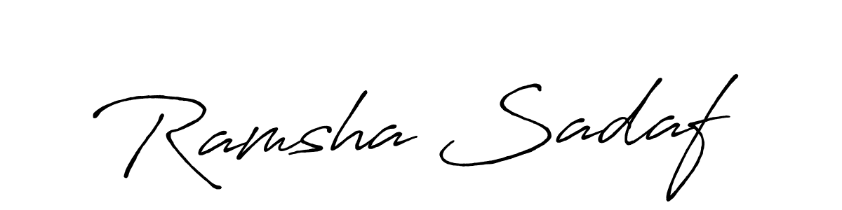 The best way (Antro_Vectra_Bolder) to make a short signature is to pick only two or three words in your name. The name Ramsha Sadaf include a total of six letters. For converting this name. Ramsha Sadaf signature style 7 images and pictures png