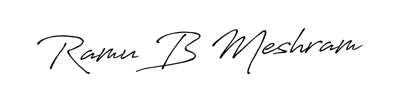 How to make Ramu B Meshram name signature. Use Antro_Vectra_Bolder style for creating short signs online. This is the latest handwritten sign. Ramu B Meshram signature style 7 images and pictures png