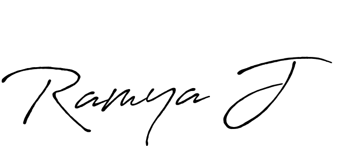 Use a signature maker to create a handwritten signature online. With this signature software, you can design (Antro_Vectra_Bolder) your own signature for name Ramya J. Ramya J signature style 7 images and pictures png