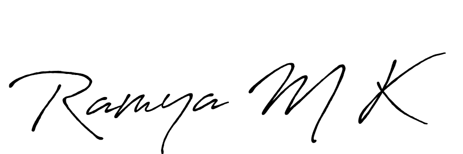 if you are searching for the best signature style for your name Ramya M K. so please give up your signature search. here we have designed multiple signature styles  using Antro_Vectra_Bolder. Ramya M K signature style 7 images and pictures png