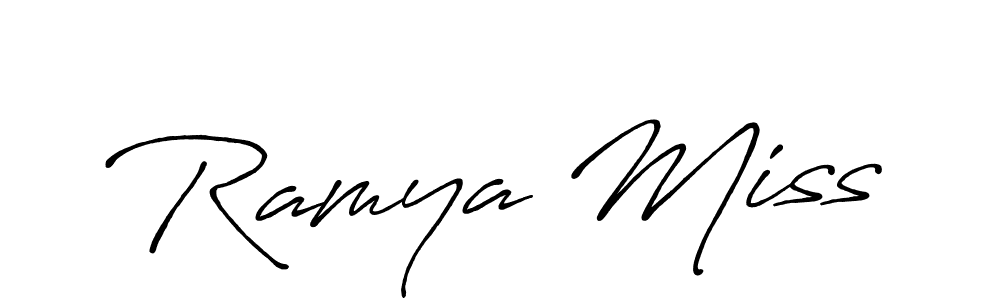 How to make Ramya Miss name signature. Use Antro_Vectra_Bolder style for creating short signs online. This is the latest handwritten sign. Ramya Miss signature style 7 images and pictures png