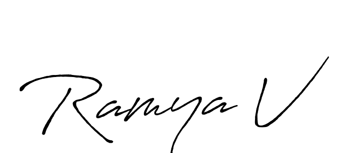 if you are searching for the best signature style for your name Ramya V. so please give up your signature search. here we have designed multiple signature styles  using Antro_Vectra_Bolder. Ramya V signature style 7 images and pictures png