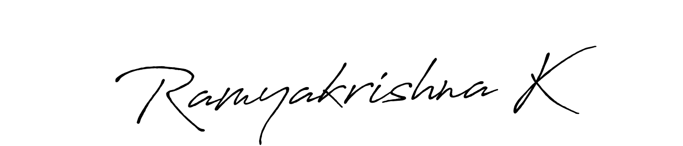 You should practise on your own different ways (Antro_Vectra_Bolder) to write your name (Ramyakrishna K) in signature. don't let someone else do it for you. Ramyakrishna K signature style 7 images and pictures png