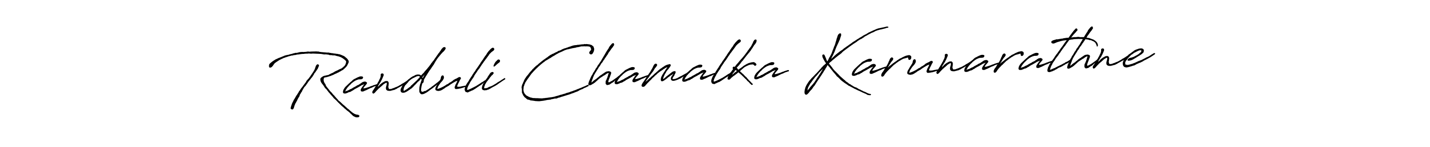 The best way (Antro_Vectra_Bolder) to make a short signature is to pick only two or three words in your name. The name Randuli Chamalka Karunarathne include a total of six letters. For converting this name. Randuli Chamalka Karunarathne signature style 7 images and pictures png