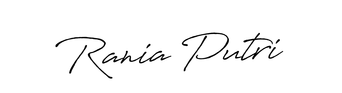 How to make Rania Putri name signature. Use Antro_Vectra_Bolder style for creating short signs online. This is the latest handwritten sign. Rania Putri signature style 7 images and pictures png