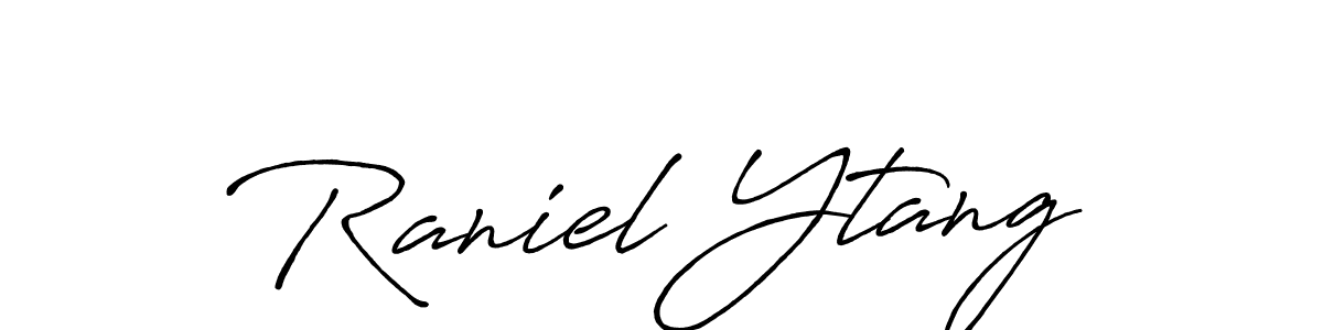 The best way (Antro_Vectra_Bolder) to make a short signature is to pick only two or three words in your name. The name Raniel Ytang include a total of six letters. For converting this name. Raniel Ytang signature style 7 images and pictures png