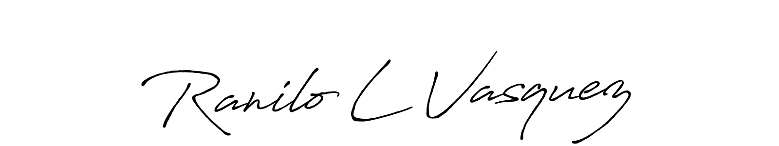 if you are searching for the best signature style for your name Ranilo L Vasquez. so please give up your signature search. here we have designed multiple signature styles  using Antro_Vectra_Bolder. Ranilo L Vasquez signature style 7 images and pictures png