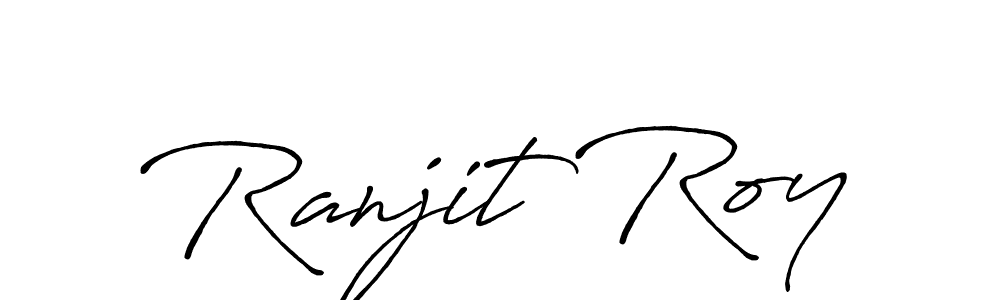 How to make Ranjit Roy name signature. Use Antro_Vectra_Bolder style for creating short signs online. This is the latest handwritten sign. Ranjit Roy signature style 7 images and pictures png