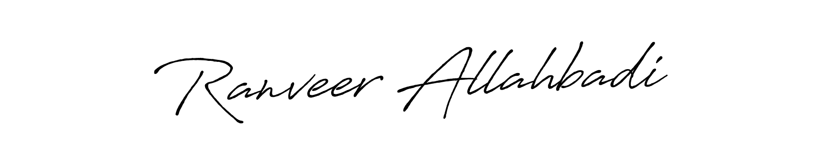 How to make Ranveer Allahbadi name signature. Use Antro_Vectra_Bolder style for creating short signs online. This is the latest handwritten sign. Ranveer Allahbadi signature style 7 images and pictures png