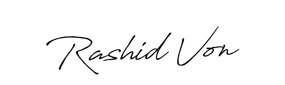 The best way (Antro_Vectra_Bolder) to make a short signature is to pick only two or three words in your name. The name Rashid Von include a total of six letters. For converting this name. Rashid Von signature style 7 images and pictures png