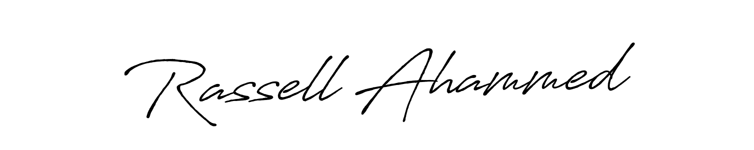 The best way (Antro_Vectra_Bolder) to make a short signature is to pick only two or three words in your name. The name Rassell Ahammed include a total of six letters. For converting this name. Rassell Ahammed signature style 7 images and pictures png