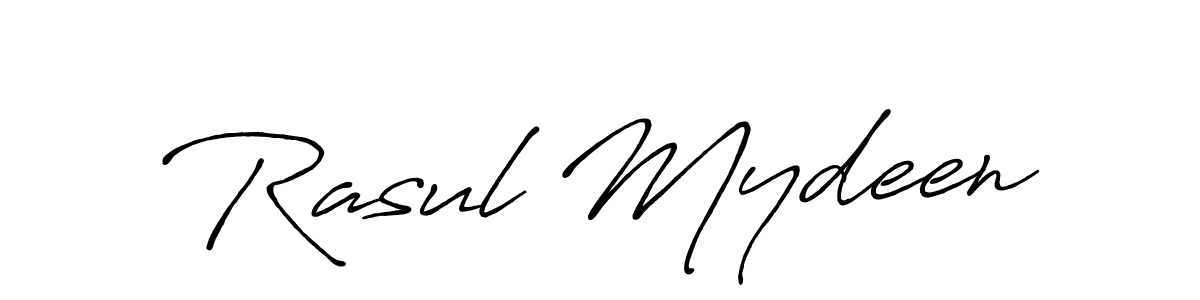 How to make Rasul Mydeen name signature. Use Antro_Vectra_Bolder style for creating short signs online. This is the latest handwritten sign. Rasul Mydeen signature style 7 images and pictures png