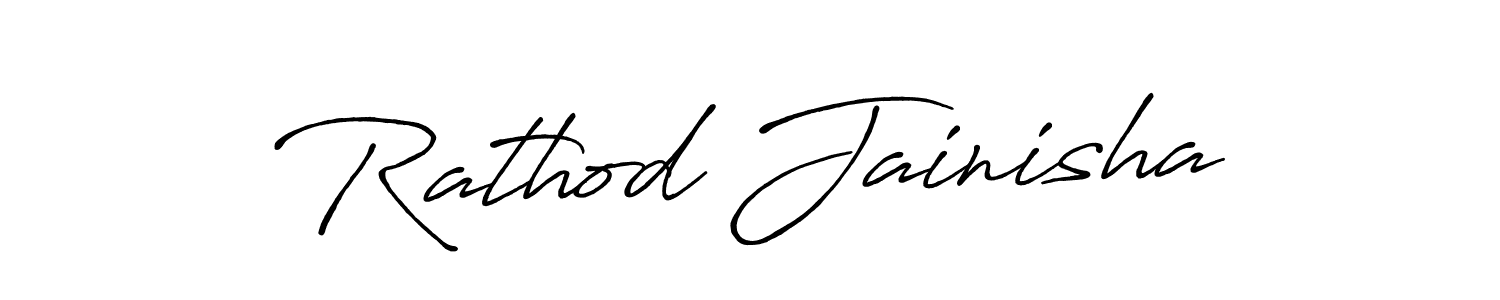 How to make Rathod Jainisha name signature. Use Antro_Vectra_Bolder style for creating short signs online. This is the latest handwritten sign. Rathod Jainisha signature style 7 images and pictures png