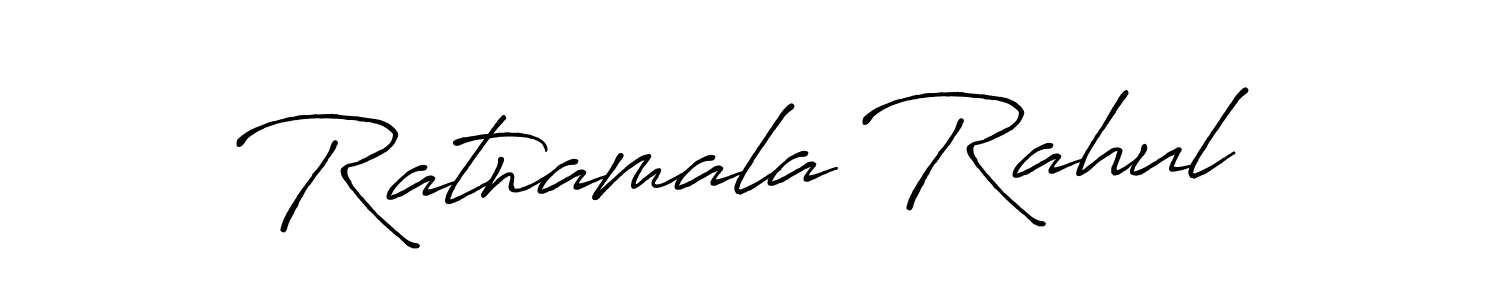 The best way (Antro_Vectra_Bolder) to make a short signature is to pick only two or three words in your name. The name Ratnamala Rahul include a total of six letters. For converting this name. Ratnamala Rahul signature style 7 images and pictures png