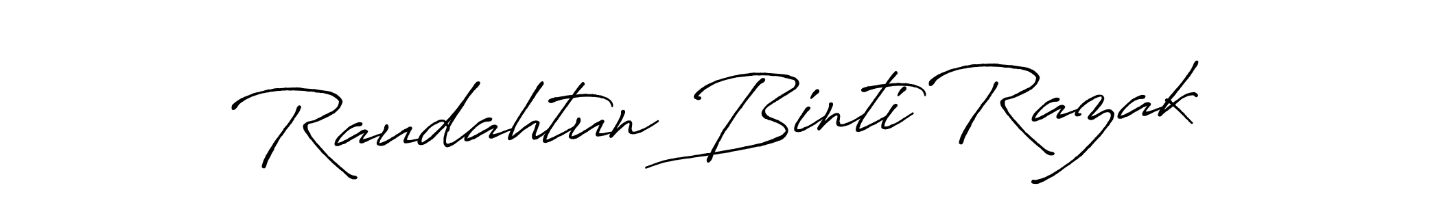 The best way (Antro_Vectra_Bolder) to make a short signature is to pick only two or three words in your name. The name Raudahtun Binti Razak include a total of six letters. For converting this name. Raudahtun Binti Razak signature style 7 images and pictures png