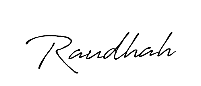 Raudhah stylish signature style. Best Handwritten Sign (Antro_Vectra_Bolder) for my name. Handwritten Signature Collection Ideas for my name Raudhah. Raudhah signature style 7 images and pictures png