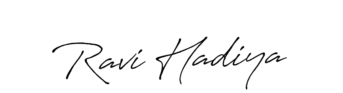 How to make Ravi Hadiya name signature. Use Antro_Vectra_Bolder style for creating short signs online. This is the latest handwritten sign. Ravi Hadiya signature style 7 images and pictures png
