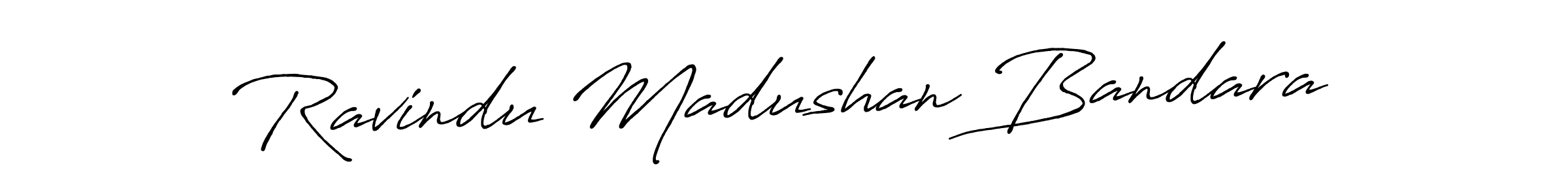How to make Ravindu Madushan Bandara name signature. Use Antro_Vectra_Bolder style for creating short signs online. This is the latest handwritten sign. Ravindu Madushan Bandara signature style 7 images and pictures png
