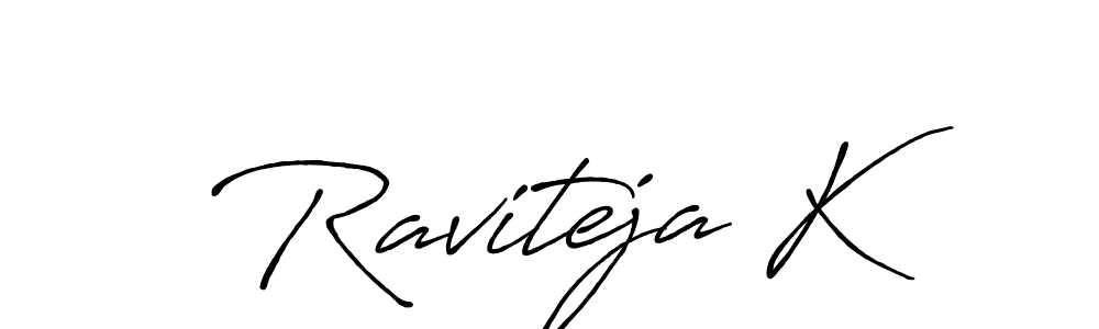 The best way (Antro_Vectra_Bolder) to make a short signature is to pick only two or three words in your name. The name Raviteja K include a total of six letters. For converting this name. Raviteja K signature style 7 images and pictures png
