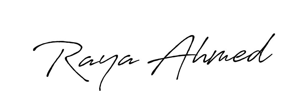 How to make Raya Ahmed name signature. Use Antro_Vectra_Bolder style for creating short signs online. This is the latest handwritten sign. Raya Ahmed signature style 7 images and pictures png