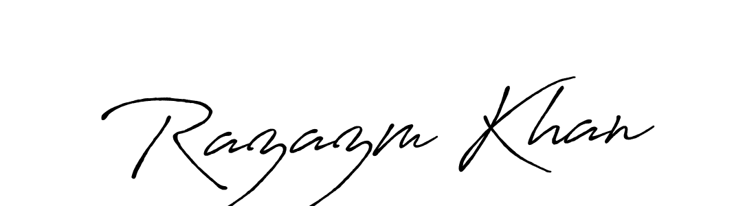 Use a signature maker to create a handwritten signature online. With this signature software, you can design (Antro_Vectra_Bolder) your own signature for name Razazm Khan. Razazm Khan signature style 7 images and pictures png